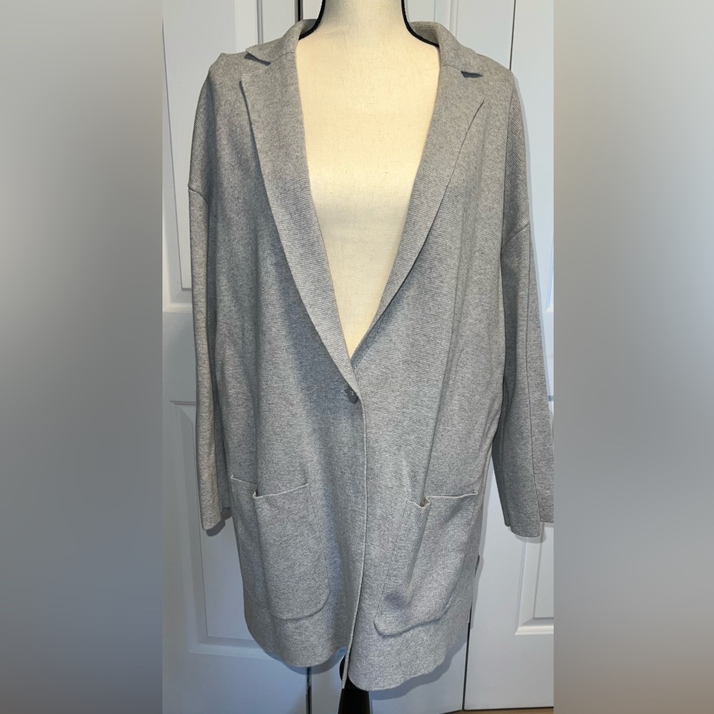 Talbots Light Gray Open-Front Knit Sweater Blazer